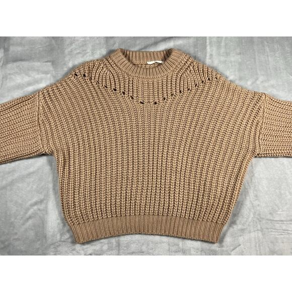 Elodie Oversized Fawn Brown Sz M Ribbed Balloon Sleeve Chunky Sweater Cozy Bulky - Picture 5 of 14
